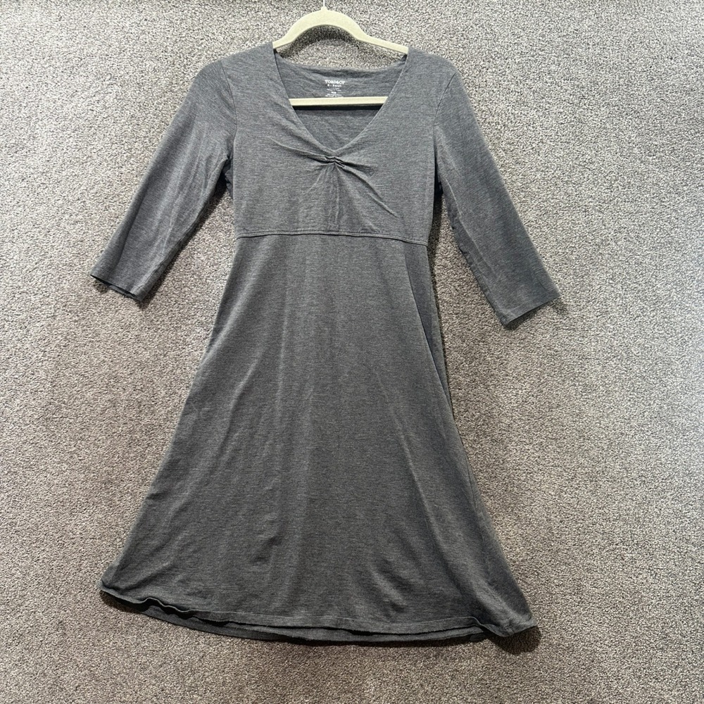Toad &Co Gray Rosalinda Dress Womens XS Gray Organic Cotton 3/4 Sleeve V-Neck